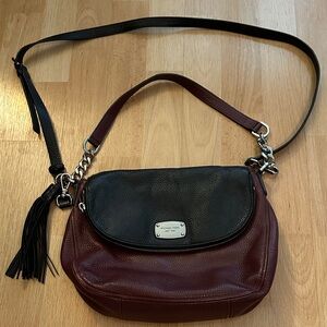 Michael Kors Black and Maroon Leather Convertible Crossbody Bag
